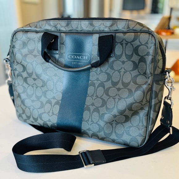 Coach Laptop Messenger Bag In Monogram Waxed Canvas - Grey - Picture 2 of 10